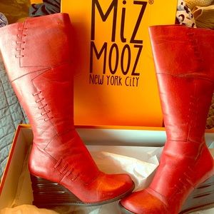 Red wedge heel boots